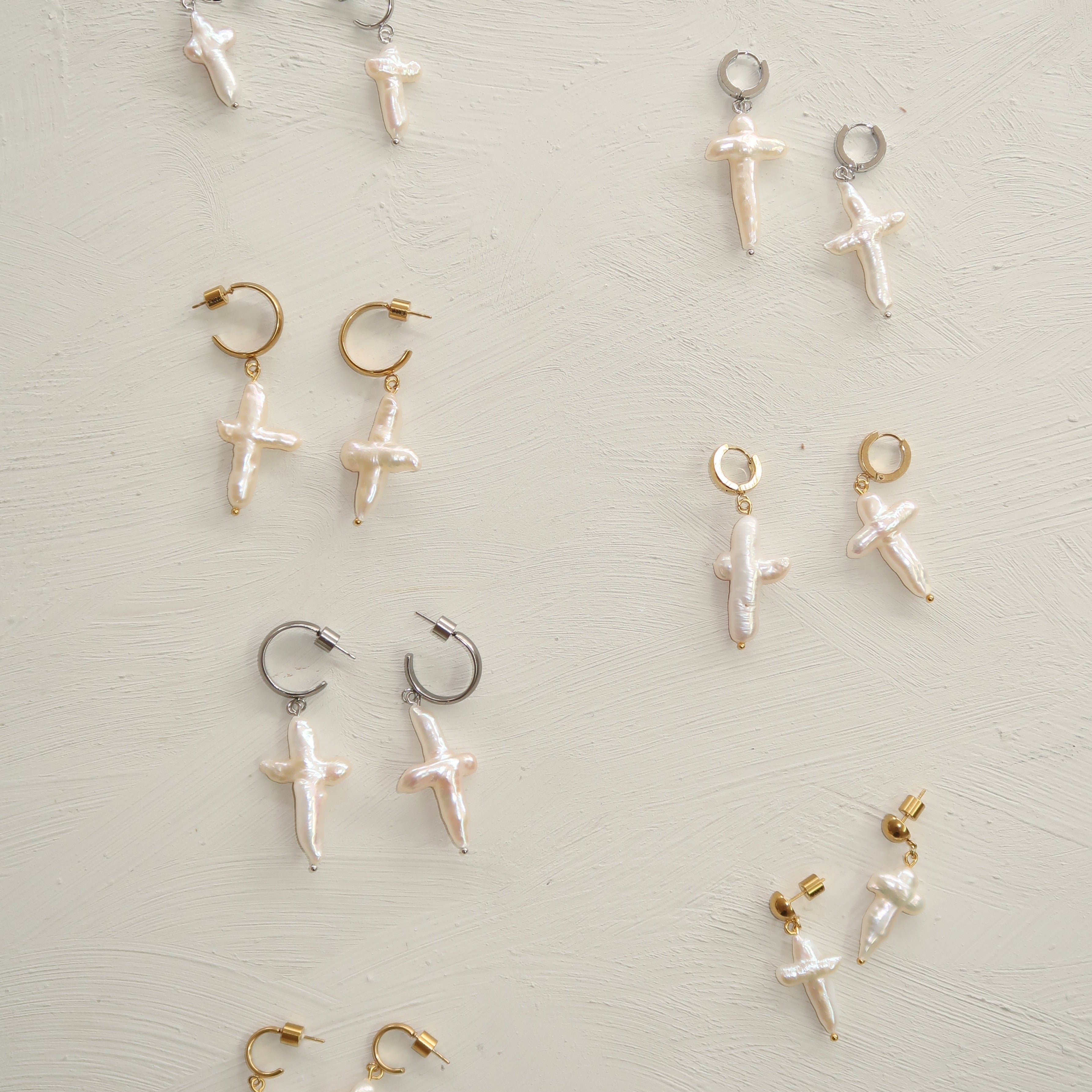 Pearl Cross Earrings