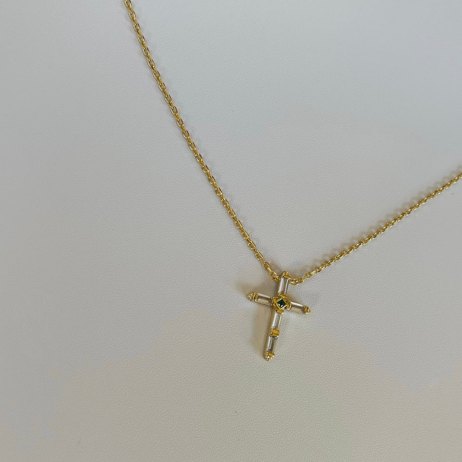 Gold Zircon Cross Necklace